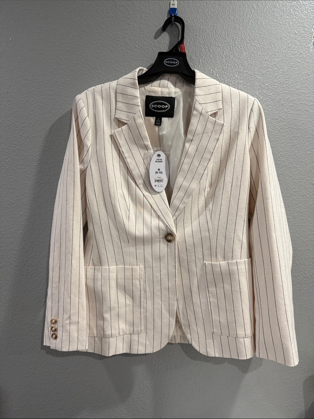 Scoop Women's Cream Pinstripe Single-Button Blazer